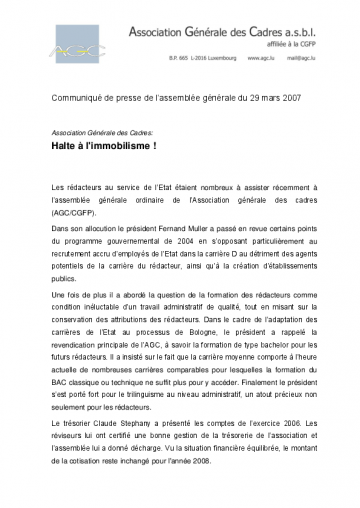 Communiqué AGO 2007