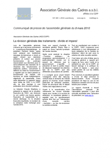 Communiqué AGO 2010