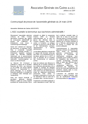 Communiqué AGO 2016