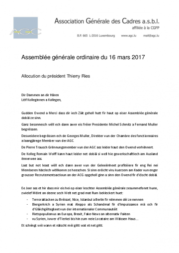 Allocution AGO 2017