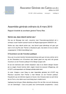 Rapport d'activité AGO 2010