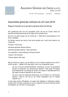 Rapport d'activité AGO 2016